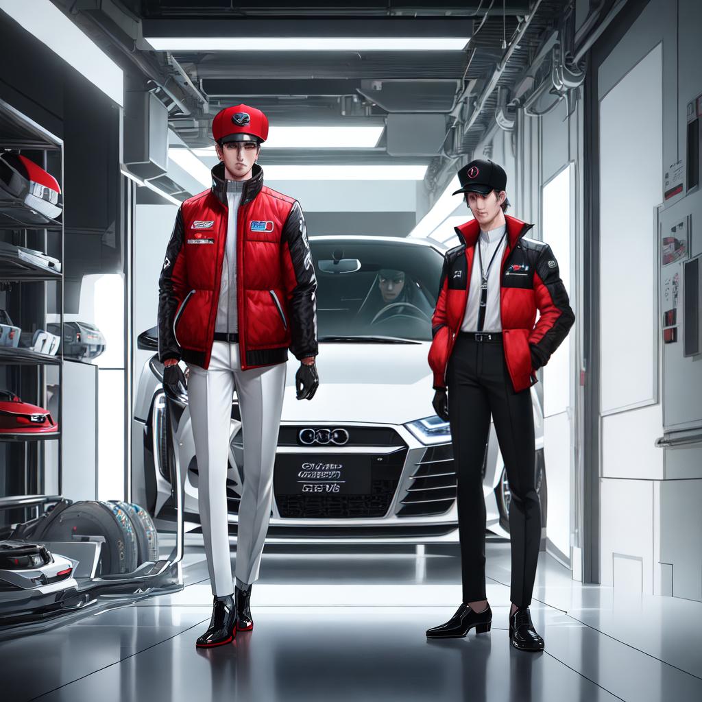 This masterpiece depicts a cartoon boy standing next to an AUDI R8 in a futuristic garage. The artwork is of the best quality, with 8k resolution, high detailed, and ultra-detailed. The scene showcases the boy with a mischievous grin, wearing a red cap and a green jacket. The AUDI R8 shines in metallic silver, with sleek curves and gullwing doors. The futuristic garage is filled with neon lights and holographic screens, displaying futuristic cityscapes. The boy's reflection can be seen on the shiny floor, adding an extra layer of realism. The lighting is dramatic, with vibrant colors and dynamic shadows, creating a captivating atmosphere. The artwork is inspired by the style of renowned artist John Doe. You can find this extraordinary piece hyperrealistic, full body, detailed clothing, highly detailed, cinematic lighting, stunningly beautiful, intricate, sharp focus, f/1. 8, 85mm, (centered image composition), (professionally color graded), ((bright soft diffused light)), volumetric fog, trending on instagram, trending on tumblr, HDR 4K, 8K