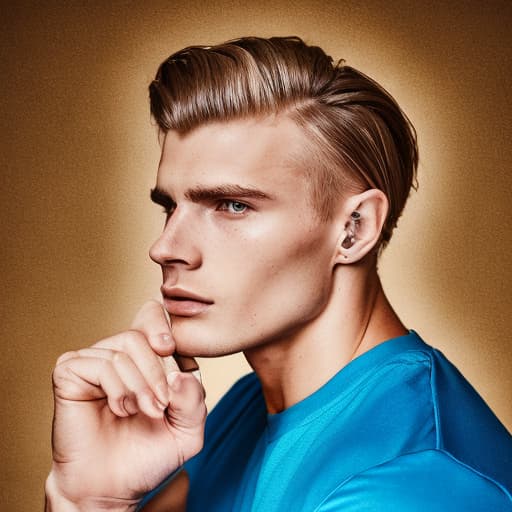 portrait+ style Russian queer fitness model blonde hunk dude face