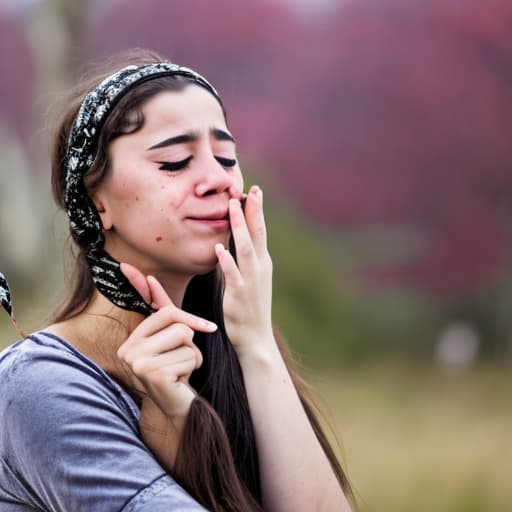  Young Jew Girl crying eyes closed hand stuck in barbed wire bleeding