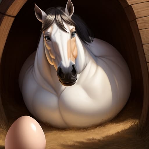  lagre chubby horse, process birth egg, open eyes, digital art, masterpiece, 4k, fine details,