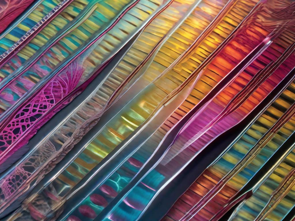  A close-up image of a microscope slide with colorful, intricate patterns of tissue samples, representing the cutting-edge technology and precision of AI BANKSY software in analyzing tissues for more effective drug discovery and diagnostics. digital art, ilustration, no flares, clean hyperrealistic, full body, detailed clothing, highly detailed, cinematic lighting, stunningly beautiful, intricate, sharp focus, f/1. 8, 85mm, (centered image composition), (professionally color graded), ((bright soft diffused light)), volumetric fog, trending on instagram, trending on tumblr, HDR 4K, 8K