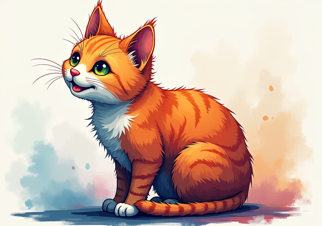  good quality, high quality, the colorful cat artwork shows the cat's side profile and lively expression.