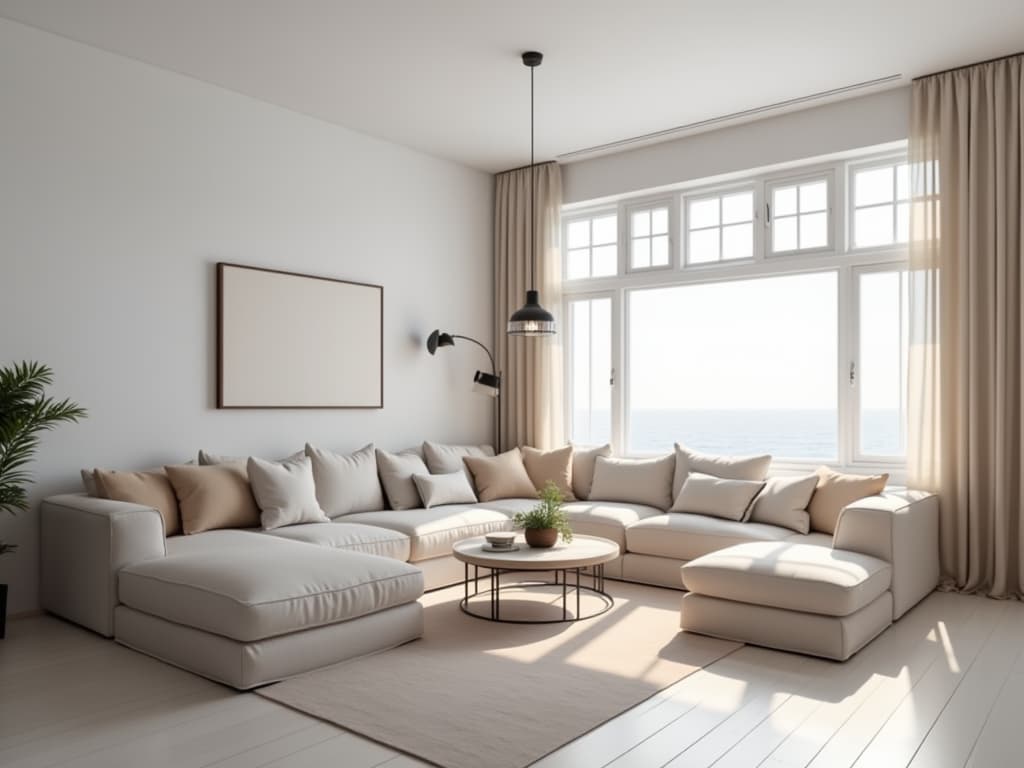  this unedited, 8k photograph captures a stunningly beautiful, hyperrealistic scene in a living room designed in the scandinavian style, characterized by simplicity, functionality, and warm, inviting muted tones. the image is a masterpiece of photorealism, showcasing intricate details and dense furnishings that enhance the room's gathering space for relaxation and entertainment. enhanced with professional color grading and illuminated by bright, soft diffused light, this highly detailed image reflects the epitome of professionalism in photography.