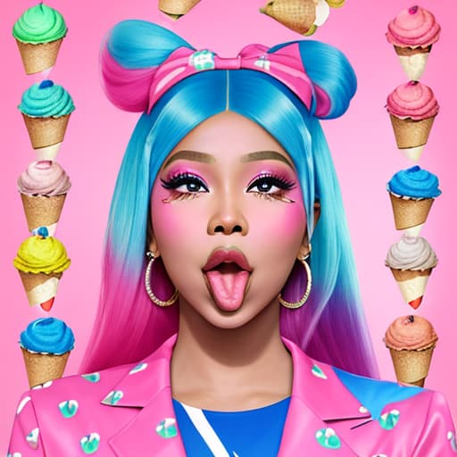  Nicki Minaj lick ice-cream with funny face ，