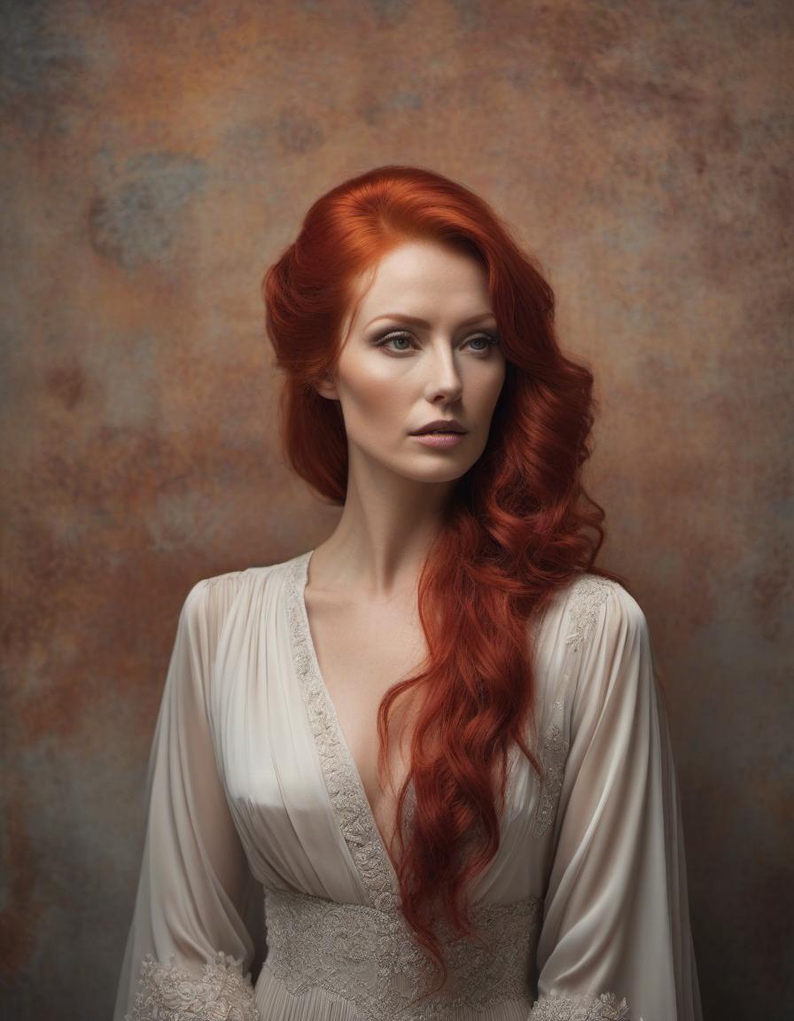  expressionist A with red hair down to her shoulders, with a large . . raw, emotional, dynamic, distortion for emotional effect, vint, use of unusual colors, detailed hyperrealistic, full body, detailed clothing, highly detailed, cinematic lighting, stunningly beautiful, intricate, sharp focus, f/1. 8, 85mm, (centered image composition), (professionally color graded), ((bright soft diffused light)), volumetric fog, trending on instagram, trending on tumblr, HDR 4K, 8K