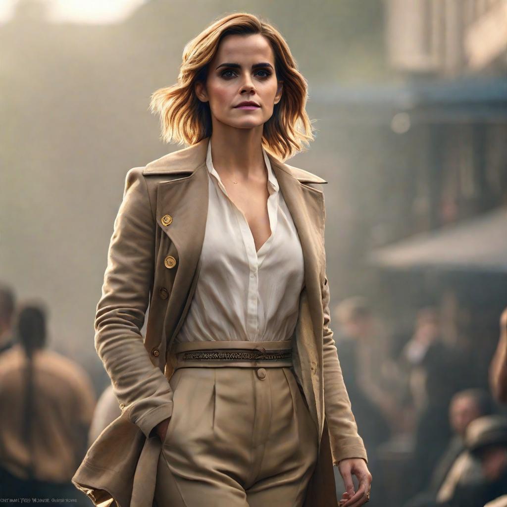  Emma watson hyperrealistic, full body, detailed clothing, highly detailed, cinematic lighting, stunningly beautiful, intricate, sharp focus, f/1. 8, 85mm, (centered image composition), (professionally color graded), ((bright soft diffused light)), volumetric fog, trending on instagram, trending on tumblr, HDR 4K, 8K