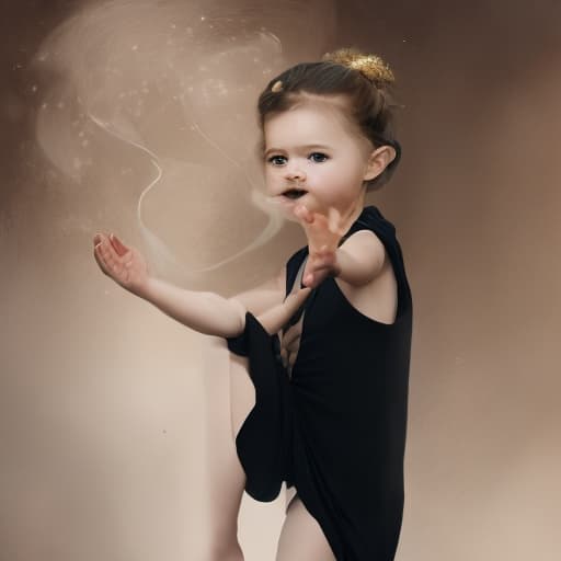 portrait+ style this image but with the female being little female genie at age 5 and wearing a black dress and is my little genie