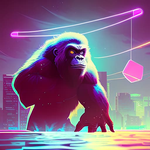 nvinkpunk cartoon bioluminescent King Kong hyperrealistic, full body, detailed clothing, highly detailed, cinematic lighting, stunningly beautiful, intricate, sharp focus, f/1. 8, 85mm, (centered image composition), (professionally color graded), ((bright soft diffused light)), volumetric fog, trending on instagram, trending on tumblr, HDR 4K, 8K