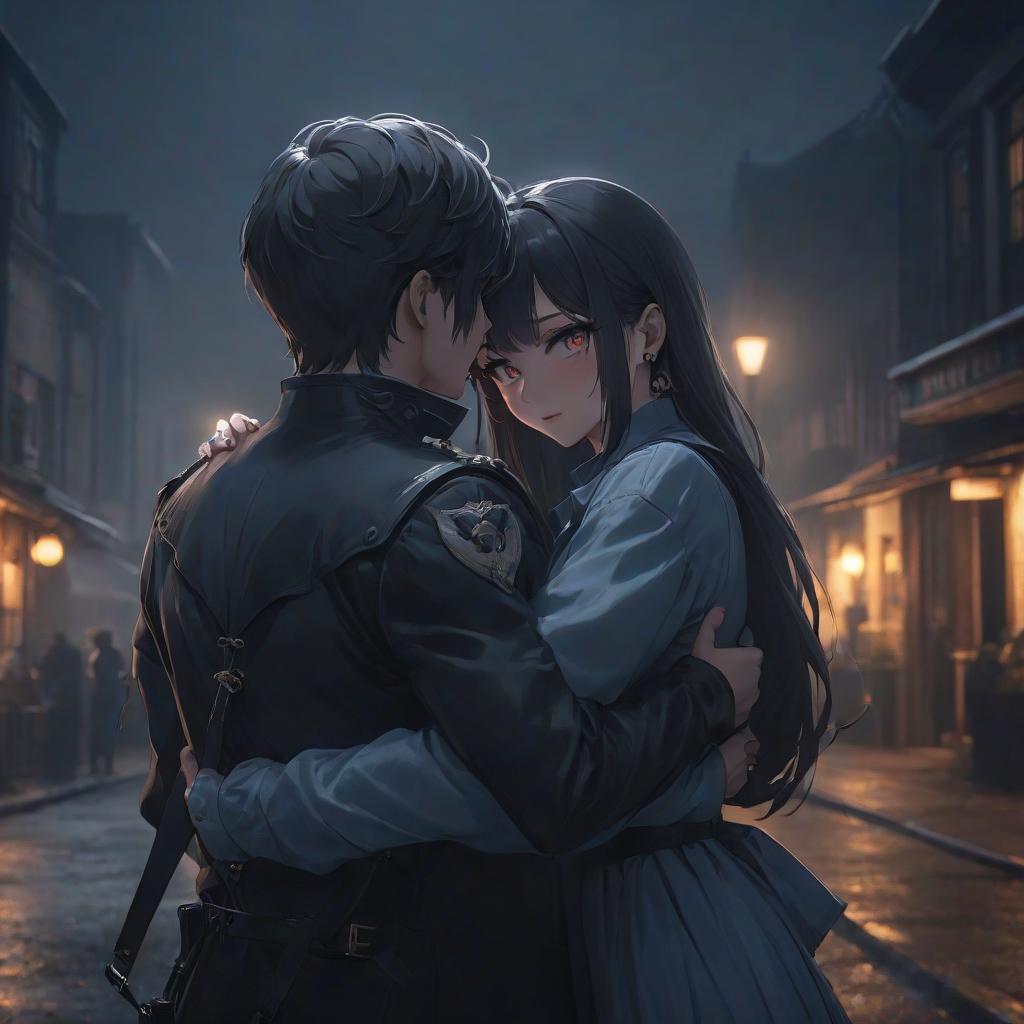  Dark light background, girls, boy, duo, hugging, glowing eyes, fangs, callie hyperrealistic, full body, detailed clothing, highly detailed, cinematic lighting, stunningly beautiful, intricate, sharp focus, f/1. 8, 85mm, (centered image composition), (professionally color graded), ((bright soft diffused light)), volumetric fog, trending on instagram, trending on tumblr, HDR 4K, 8K