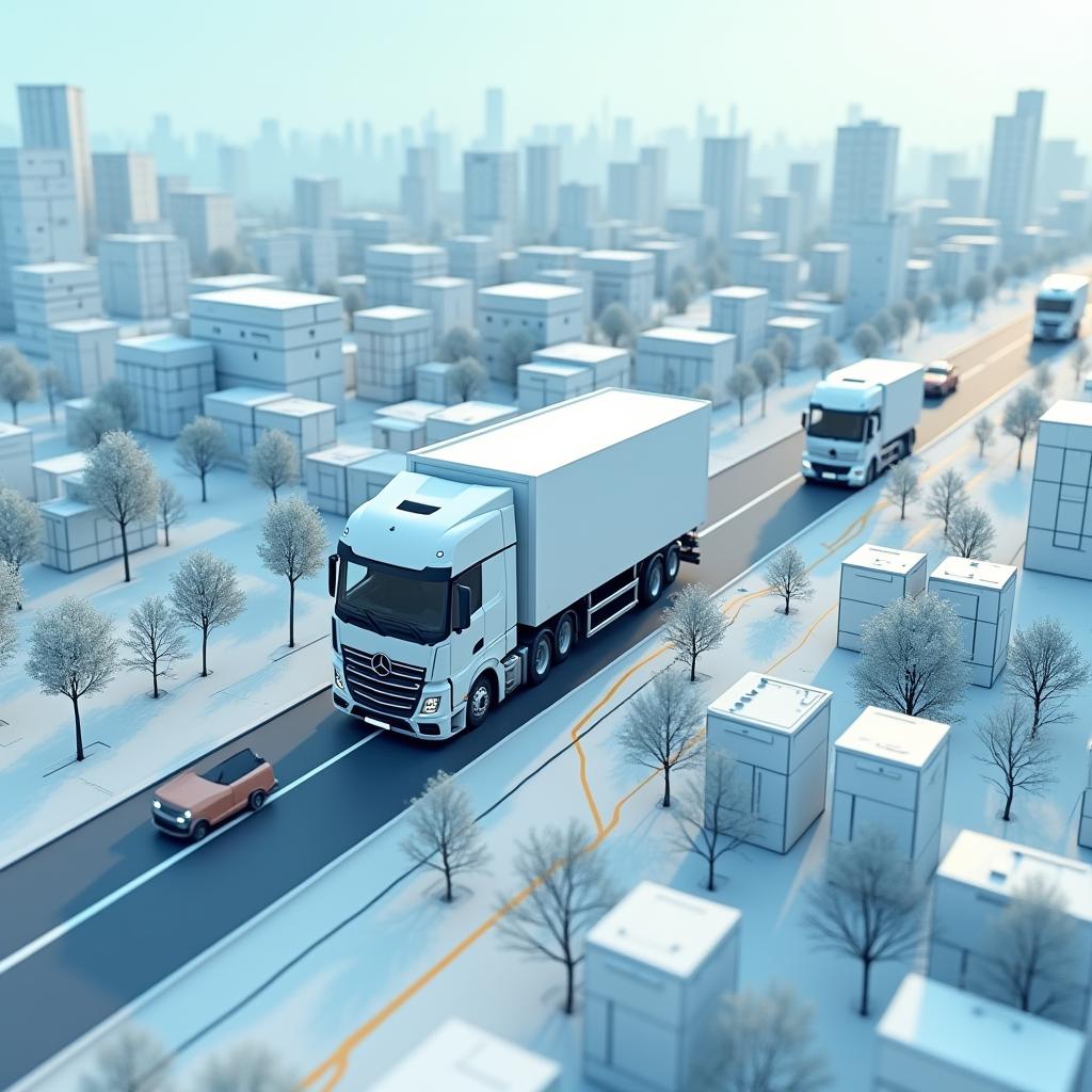  good quality, high quality, city logistics network, autonomous vehicles on roads, 3d illustration