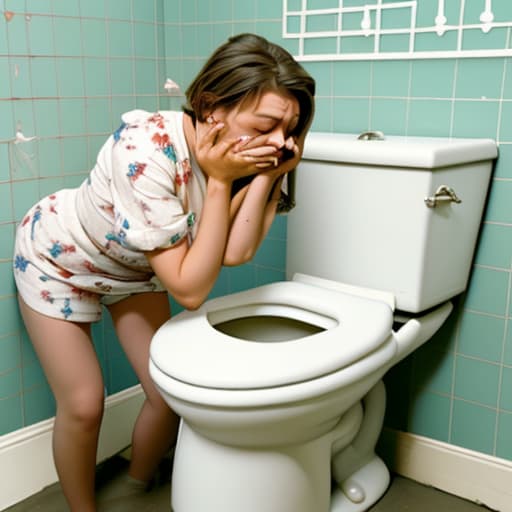  American woman vomiting into toilet