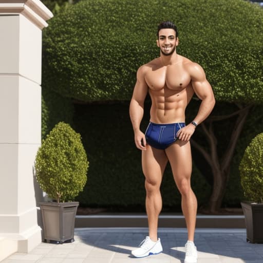  full body picture of an athletic young mediterranean man almost naked standing