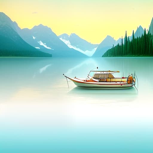 mdjrny-v4 style Mountains, lakes, boats, sun