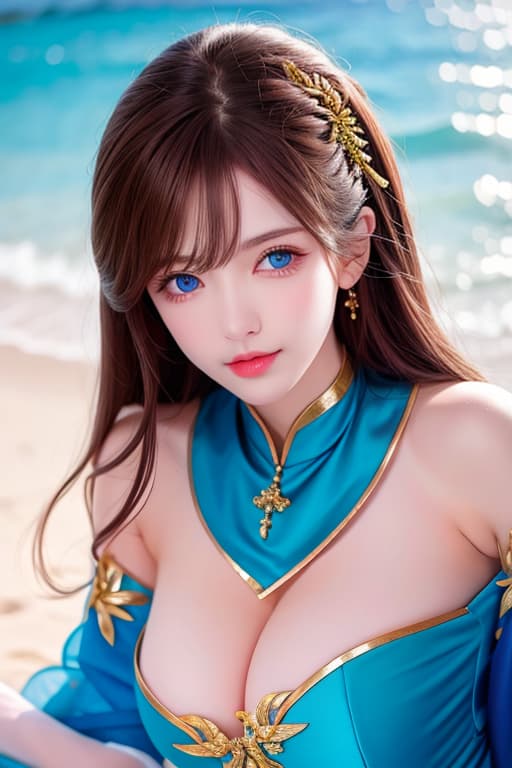  (:1.4), brown hair, blue eyes, blue , on the beach, curvy body, laying down, masterpiece, (detailed face), (detailed clothes), f/1.4, ISO 200, 1/160s, 4K, unedited, symmetrical balance, in-frame, masterpiece, perfect lighting, (beautiful face), (detailed face), (detailed clothes), 1 , (woman), 4K, ultrarealistic, unedited, symmetrical balance, in-frame