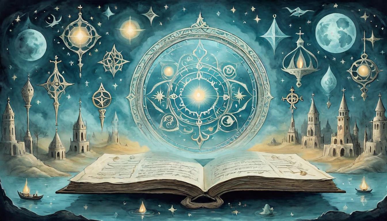  on parchment, surrealism+++, A reflective mirror with a soft glow, surrounded by floating ethereal symbols, mystical, contemplative(mysterious, provocative, symbolic,muted color)+++