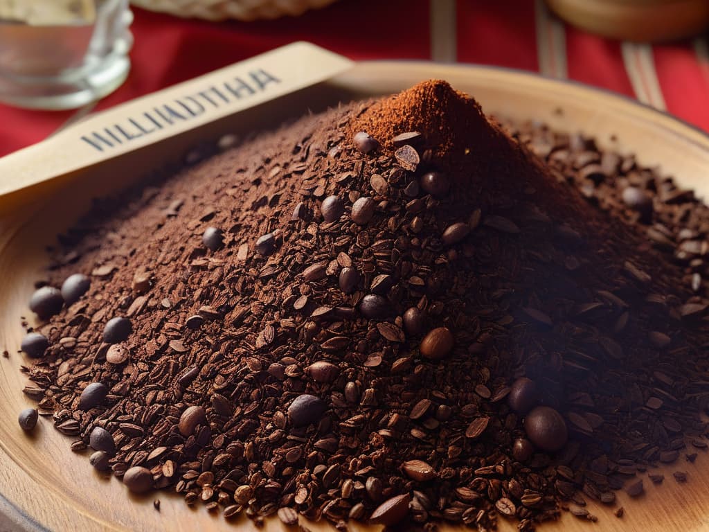  An ultradetailed closeup image of a pile of rich, dark cacao nibs glistening under soft, natural lighting. Each nib is perfectly intact, showcasing its rough texture and deep brown hue. The nibs are delicately arranged in a small heap, with tiny fragments scattered around, highlighting their natural and unprocessed beauty. The intricate details of the nibs are captured flawlessly, making the viewer almost able to feel their crunchy texture and intense aroma through the screen. hyperrealistic, full body, detailed clothing, highly detailed, cinematic lighting, stunningly beautiful, intricate, sharp focus, f/1. 8, 85mm, (centered image composition), (professionally color graded), ((bright soft diffused light)), volumetric fog, trending on instagram, trending on tumblr, HDR 4K, 8K