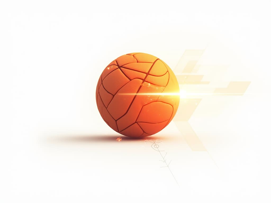  closeup basketball, ai abstract, technology rays coming from it, vector, illustraction, white background, monochromatic, single orange ball, futuristic