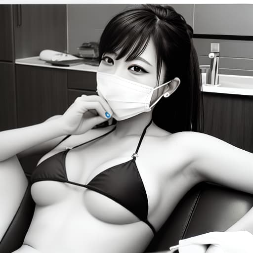  Dental hygienist in bikini doing dental work.