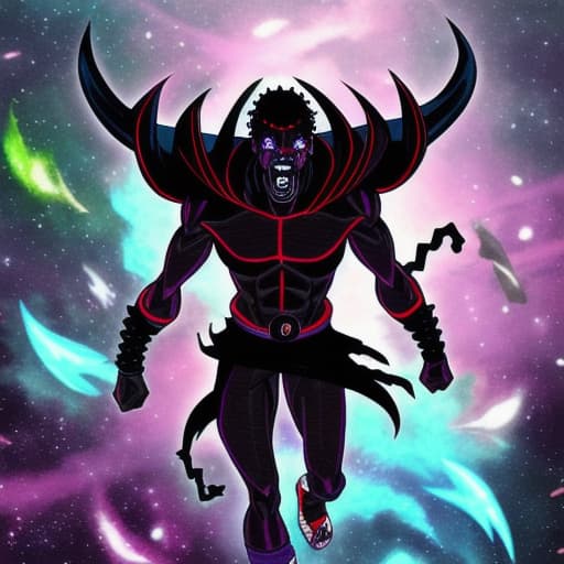  A demon looking black angry anime character in space