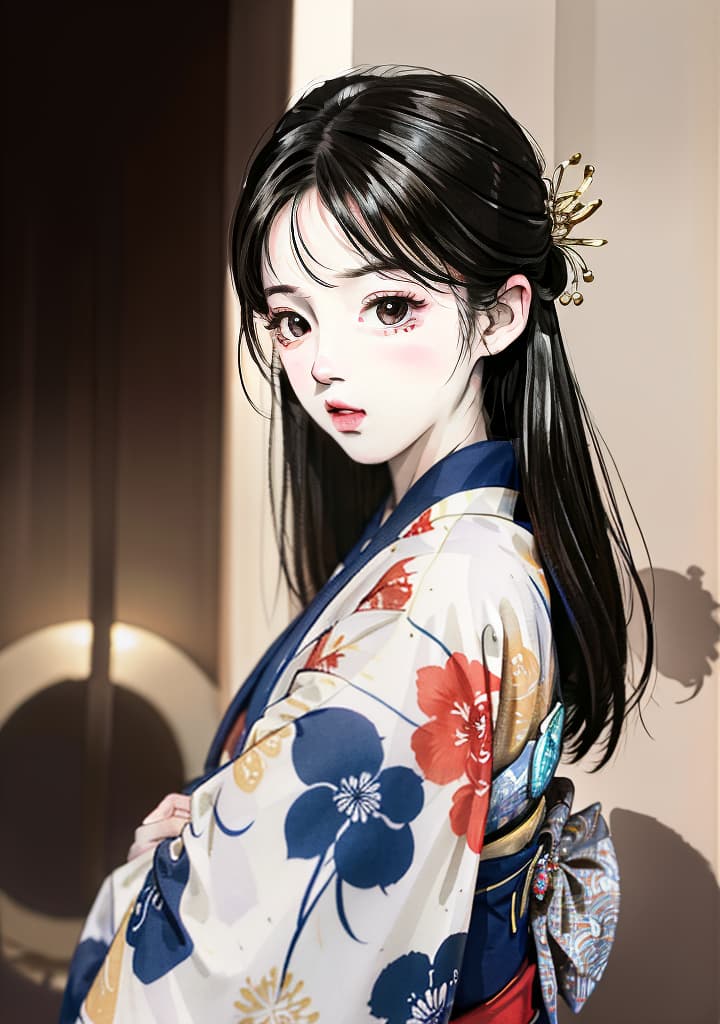  ((Beautiful girl in kimono)),(shuimobysim,wuchangshuo,bonian,zhenbanqiao,badashanren), beautiful, high quality,masterpiece,extremely detailed,high res,4k,ultra high res,detailed shadow,ultra realistic,dramatic lighting,bright light