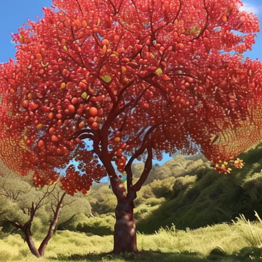  estandarte con árbol de manzanas rojas en telas de terciopelo verde y todos los ribetes en color de hilo dorado