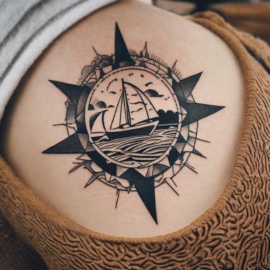  masterpiece, best quality, detailed small minimalist beach tattoo