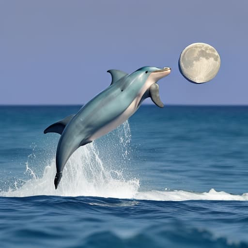  Dolphins jumping over the moon from the ocean