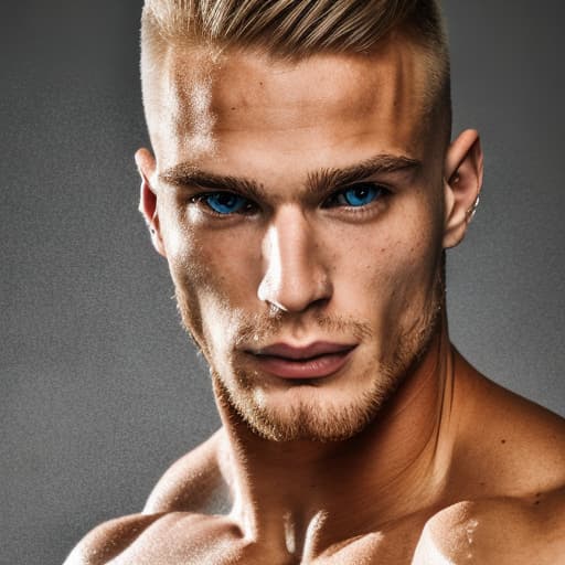 portrait+ style Russian queer fitness model blonde hunk dude face