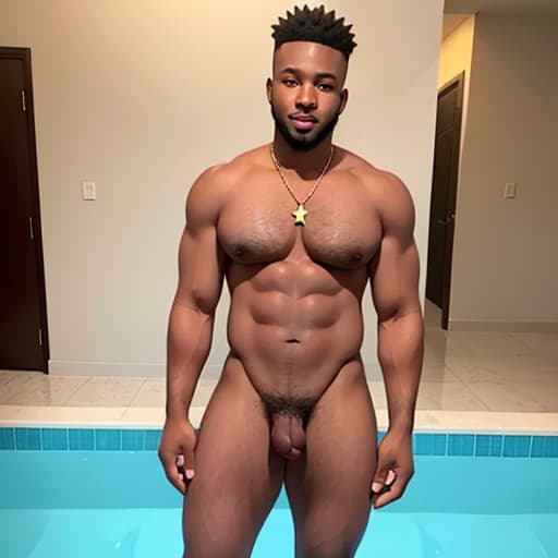  young black, well-endowed African male showing full frontal nudity exposing a large fully erect