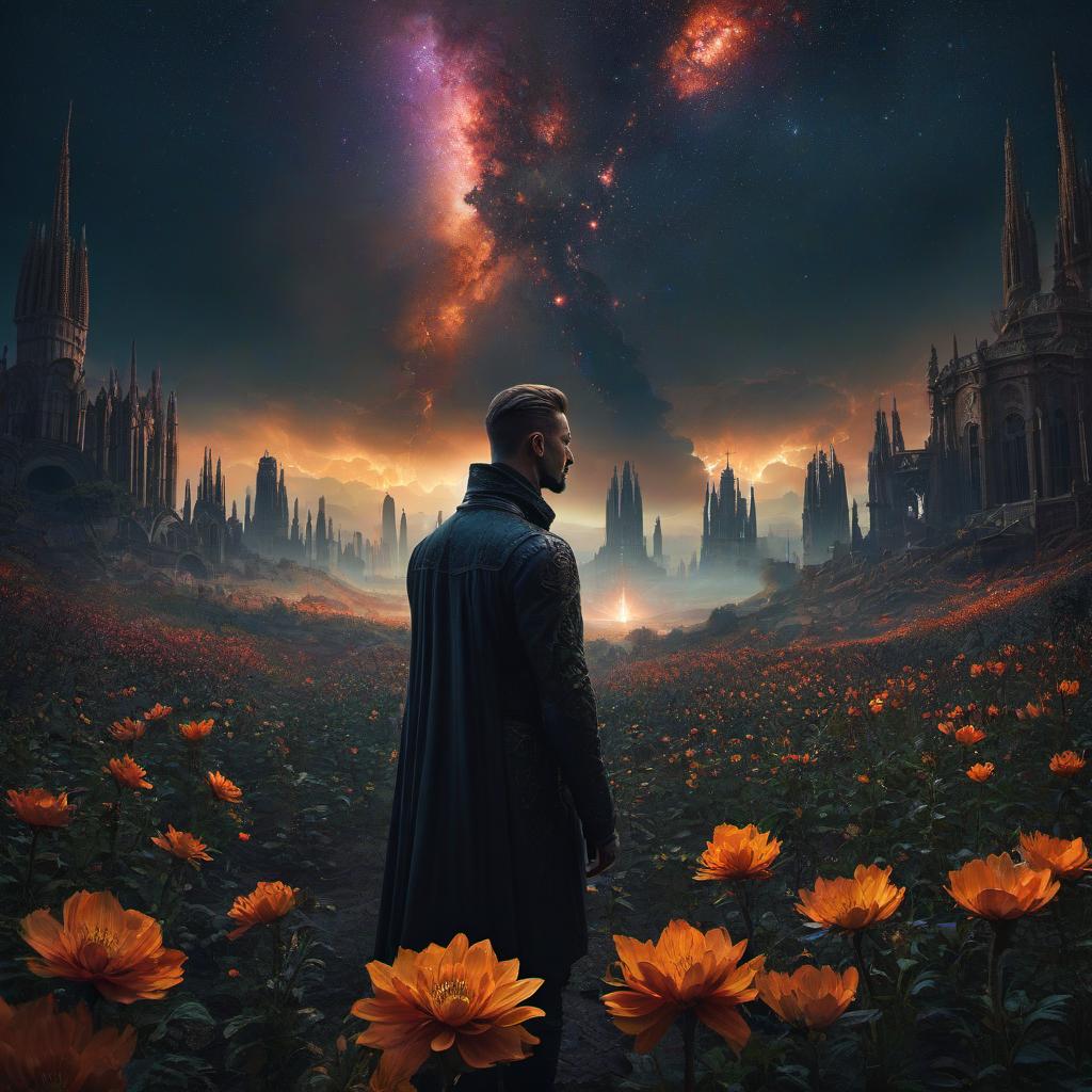  (stylized by Tomasz Alen Kopera:1.3) , dark art, dense flower field and Perseid meteor in background, landscape of a (Barcelona:1.2) , very Bizarre and 1600'S, Hurricane, Glitchcore, Amaro, layered textures, ornate, intricate artistic color, complimentary colors, very inspirational, atmosphere, fine artistic composition, sunny, theatrical hyperrealistic, full body, detailed clothing, highly detailed, cinematic lighting, stunningly beautiful, intricate, sharp focus, f/1. 8, 85mm, (centered image composition), (professionally color graded), ((bright soft diffused light)), volumetric fog, trending on instagram, trending on tumblr, HDR 4K, 8K