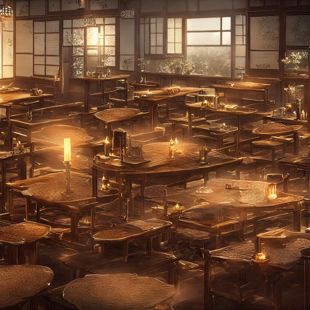  ((masterpiece)), (((best quality))), 8k, high detailed, ultra-detailed. A girl sitting in a classroom. A classroom, ((traditional style)) with ((wooden furniture)) and ((chalkboard)), a bookshelf filled with ((ancient manuscripts)) and ((scientific instruments)), dimly lit by a ((warm candlelight)), and outside the window, a serene ((Japanese garden)) with a small pond and cherry blossom trees. hyperrealistic, full body, detailed clothing, highly detailed, cinematic lighting, stunningly beautiful, intricate, sharp focus, f/1. 8, 85mm, (centered image composition), (professionally color graded), ((bright soft diffused light)), volumetric fog, trending on instagram, trending on tumblr, HDR 4K, 8K