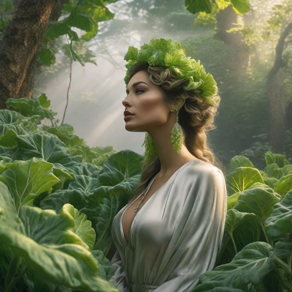  ONLY GREEN RHUBARB., realistic, portrait, art by donato giancola and greg rutkowski, realistic face, digital art, trending on artstation hyperrealistic, full body, detailed clothing, highly detailed, cinematic lighting, stunningly beautiful, intricate, sharp focus, f/1. 8, 85mm, (centered image composition), (professionally color graded), ((bright soft diffused light)), volumetric fog, trending on instagram, trending on tumblr, HDR 4K, 8K