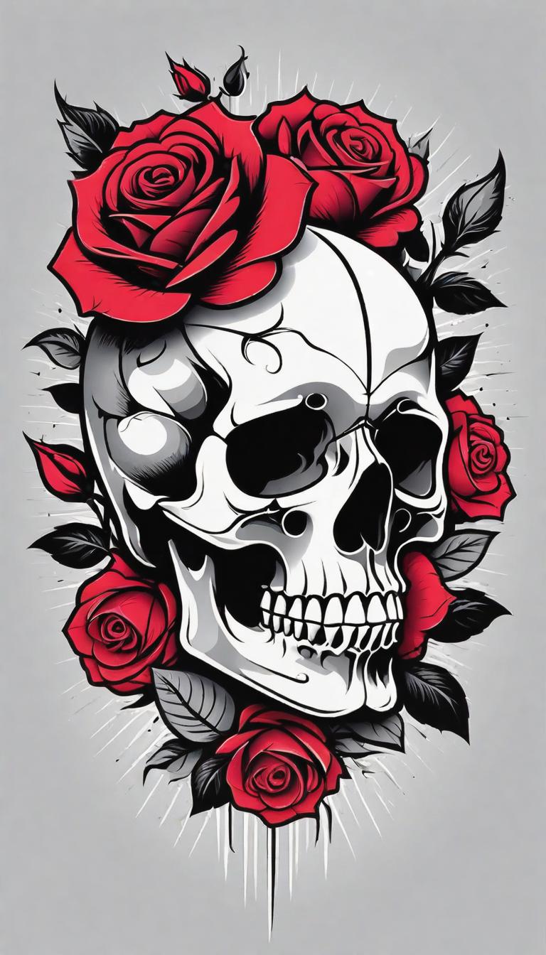  Minimalist tattoo style depiction of a skull with roses. Simple, powerful, black or grey lines on a light, solid color background., using simple and powerful black or grey lines on a light, solid color background. hyperrealistic, full body, detailed clothing, highly detailed, cinematic lighting, stunningly beautiful, intricate, sharp focus, f/1. 8, 85mm, (centered image composition), (professionally color graded), ((bright soft diffused light)), volumetric fog, trending on instagram, trending on tumblr, HDR 4K, 8K