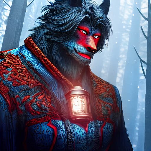  Big blue beast with red eye Enchanted Forests hyperrealistic, full body, detailed clothing, highly detailed, cinematic lighting, stunningly beautiful, intricate, sharp focus, f/1. 8, 85mm, (centered image composition), (professionally color graded), ((bright soft diffused light)), volumetric fog, trending on instagram, trending on tumblr, HDR 4K, 8K