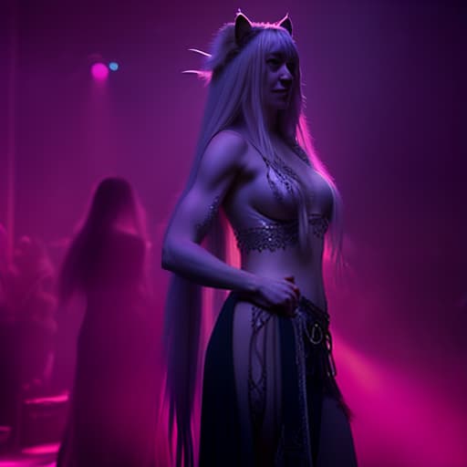  a blonde with long thick hair and a straight fringe dances in a nightclub in her apartment with a cat and friends., magic, dragons, elves, castles, by Donato Giancola, Ruan Jia, Kekai Kotaki, Magali Villeneuve, Even Mehl Amundsen hyperrealistic, full body, detailed clothing, highly detailed, cinematic lighting, stunningly beautiful, intricate, sharp focus, f/1. 8, 85mm, (centered image composition), (professionally color graded), ((bright soft diffused light)), volumetric fog, trending on instagram, trending on tumblr, HDR 4K, 8K