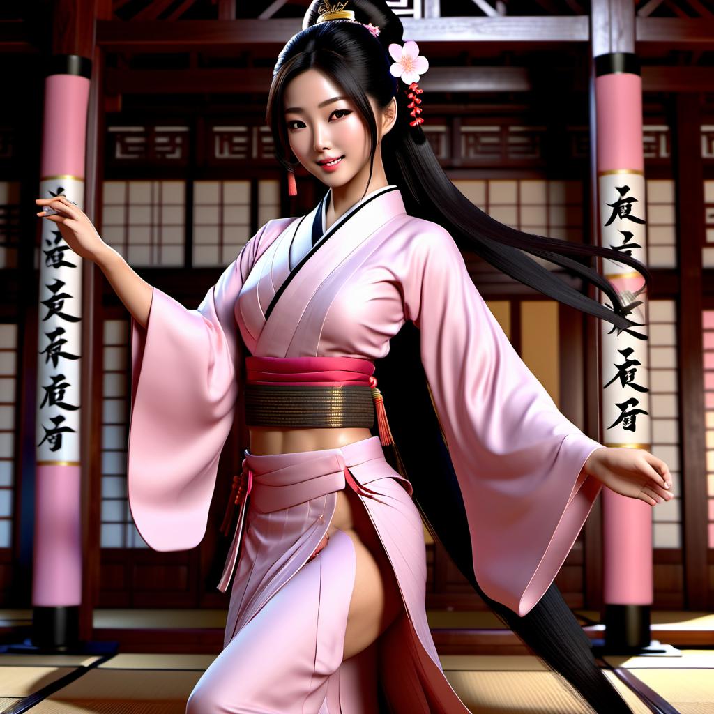 breathtaking (extremely detailed CG octane render 8k wallpaper) tnaked asian woman dancing in a traditional japanese hall, highlighted long hair, anime style, ponytail, epic intricate scene, at full height body, with black hair, slight smile,, ((light-pink-nipples)), without clothes, (((topless))), pose, slender, slim waist, tanned skin, perfect symmetric eyes, gorgeous face, action pose, focus on face, (a action shot of a perfect eyes), dynamic pose, epic realistic, faded, complex stuff around, intricate landscape in the background, (Jim Henson's labyrinth), detailed illustration by MSchiffer, zoomed, hit definition, contrasting colors, RAW, 32k resolution, best quality, volumetric lighting, intricate details, very high s