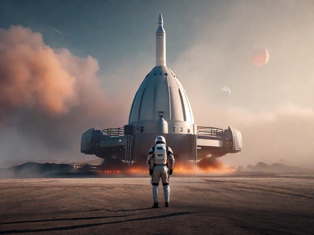  An image of Elon Musk standing in front of a SpaceX rocket, with a confident and determined expression on his face. In the background, the vastness of space serves as a backdrop, symbolizing his familiarity with space exploration and his skepticism towards extraterrestrial beings.digital art, ilustration hyperrealistic, full body, detailed clothing, highly detailed, cinematic lighting, stunningly beautiful, intricate, sharp focus, f/1. 8, 85mm, (centered image composition), (professionally color graded), ((bright soft diffused light)), volumetric fog, trending on instagram, trending on tumblr, HDR 4K, 8K