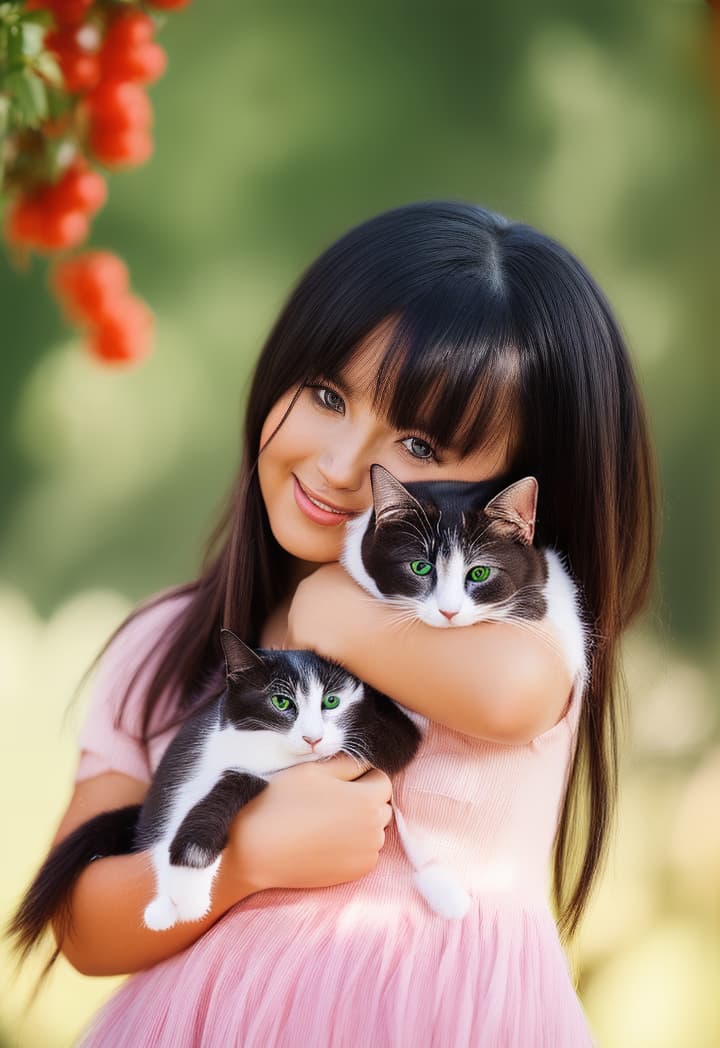 portrait+ style portrait+ style, Cat and girl, ultra realistic, hyper detail, Canon EOS R3, nikon, f/1.4, ISO 200, 1/160s, 8K, RAW, unedited, symmetrical balance, in-frame, HDR 4K