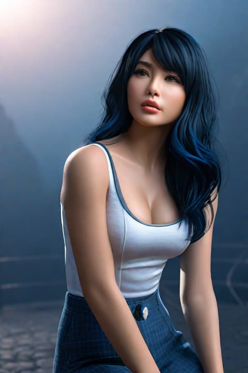  black hair girl hyperrealistic, full body, detailed clothing, highly detailed, cinematic lighting, stunningly beautiful, intricate, sharp focus, f/1. 8, 85mm, (centered image composition), (professionally color graded), ((bright soft diffused light)), volumetric fog, trending on instagram, trending on tumblr, HDR 4K, 8K