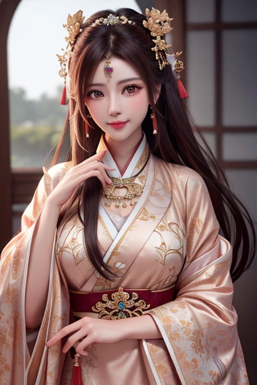  best quality, masterpiece, highres, 1girl,blush,(seductive smile:0.8),star shaped pupils,china hanfu,hair ornament,necklace, jewelry,Beautiful face,upon body, tyndall effect,photorealistic, dark studio, rim lighting, two tone lighting,(high detailed skin:1.2), 8k uhd, dslr, soft lighting, high quality, volumetric lighting, candid, Photograph, high resolution, 4k, 8k, Bokeh hyperrealistic, full body, detailed clothing, highly detailed, cinematic lighting, stunningly beautiful, intricate, sharp focus, f/1. 8, 85mm, (centered image composition), (professionally color graded), ((bright soft diffused light)), volumetric fog, trending on instagram, trending on tumblr, HDR 4K, 8K