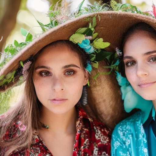 portrait+ style dos hermanas mujeres gemelas en la selva oscura