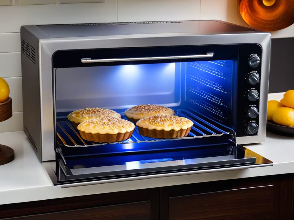  A sleek, minimalistic image of a modern stainless steel convection oven, featuring a large glass door with a digital display panel and a selection of baking tools neatly arranged on the countertop next to it. The oven is illuminated from within, showcasing its advanced technology and highlighting its clean, contemporary design. The overall aesthetic is professional and inspiring, appealing to readers looking for the best baking equipment in 2023. hyperrealistic, full body, detailed clothing, highly detailed, cinematic lighting, stunningly beautiful, intricate, sharp focus, f/1. 8, 85mm, (centered image composition), (professionally color graded), ((bright soft diffused light)), volumetric fog, trending on instagram, trending on tumblr, HDR 4K, 8K