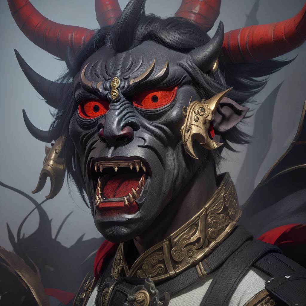  masterpiece, best quality, Best Quality, Masterpiece, 8k resolution,high resolution concept art of an oni mask