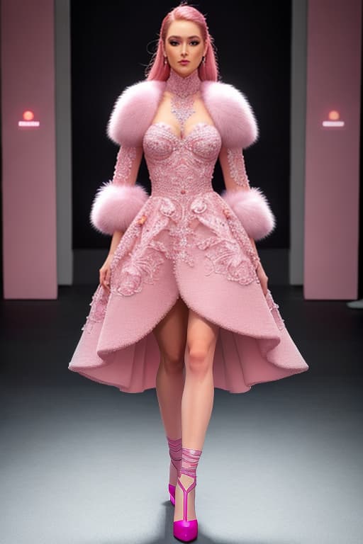  Pink hyperrealistic, full body, detailed clothing, highly detailed, cinematic lighting, stunningly beautiful, intricate, sharp focus, f/1. 8, 85mm, (centered image composition), (professionally color graded), ((bright soft diffused light)), volumetric fog, trending on instagram, trending on tumblr, HDR 4K, 8K