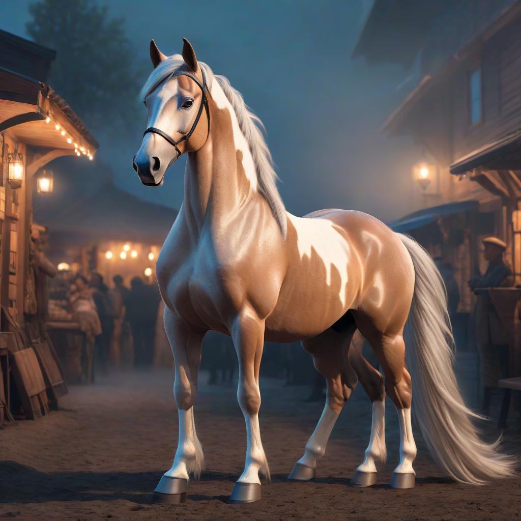  A horse in the style of the cartoon "Spirit: Stallion of the Cimarron" hyperrealistic, full body, detailed clothing, highly detailed, cinematic lighting, stunningly beautiful, intricate, sharp focus, f/1. 8, 85mm, (centered image composition), (professionally color graded), ((bright soft diffused light)), volumetric fog, trending on instagram, trending on tumblr, HDR 4K, 8K