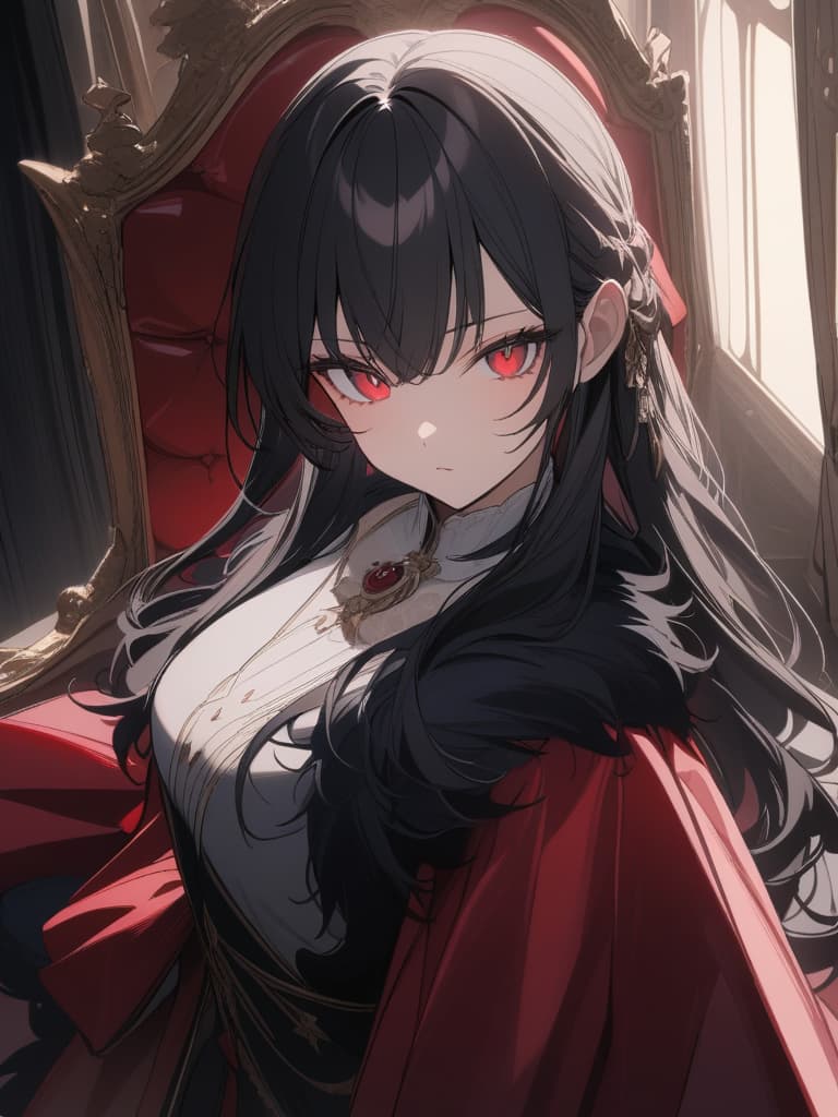  Red wolf and black haired girl,(((red wolf: 1.5 times the size of the girl,lustrous fur,golden eye color))),(((black haired girl: vampire,lustrous hair color,delicate red eye color,beautiful face,dignified appearance))),throne room,dark background,masterpiece,ultra precise,ultra high resolution,ultra analysis,absurd,8K, masterpiece, best quality,8k,ultra detailed,high resolution,an extremely delicate and beautiful,hyper detail