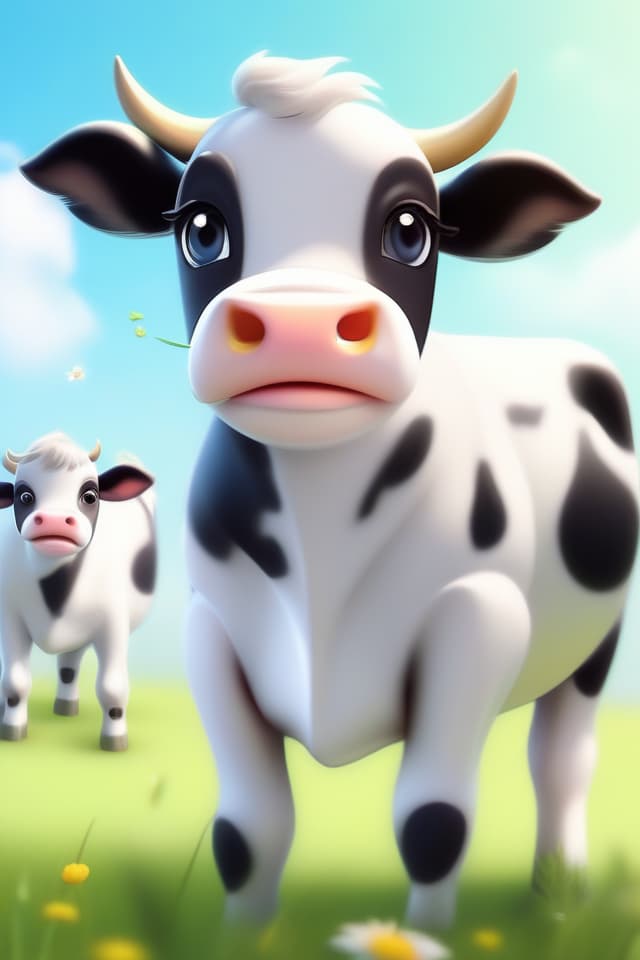  Illustration of cute veal, Cute Cow Illustration, Masterpiece, Meadow, High Quality, 8k, 16k