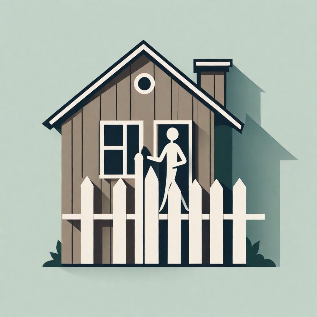  A minimalist icon, showing a stick figure outside a picket fence outside of the house.