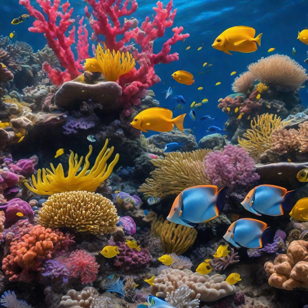  masterpiece, best quality, Most Beautiful in deep sea teeming with vibrant corals, diverse marine life, and enchanting underwater landscapes, full of corals, acrophore, small fishes, anemones, dolphin, various algaes, caves, colorful,all captured in stunning 8k resolution with intricate details.