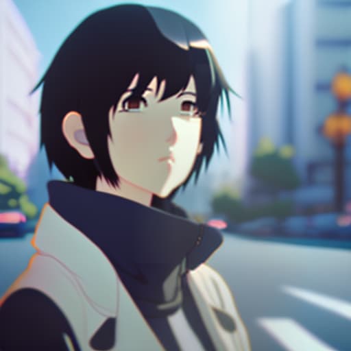 estilovintedois Makoto Shinkai style. semi - realistic anime style. asian. black hair. blurry. blurry background. blurry foreground. depth of field. lips. looking at viewer. realistic. solo. fashion. cinematic. 3D